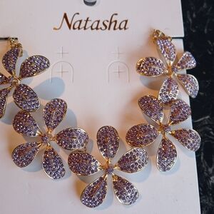 Natasha Couture Gold and Lavender Crystal Petal Necklace